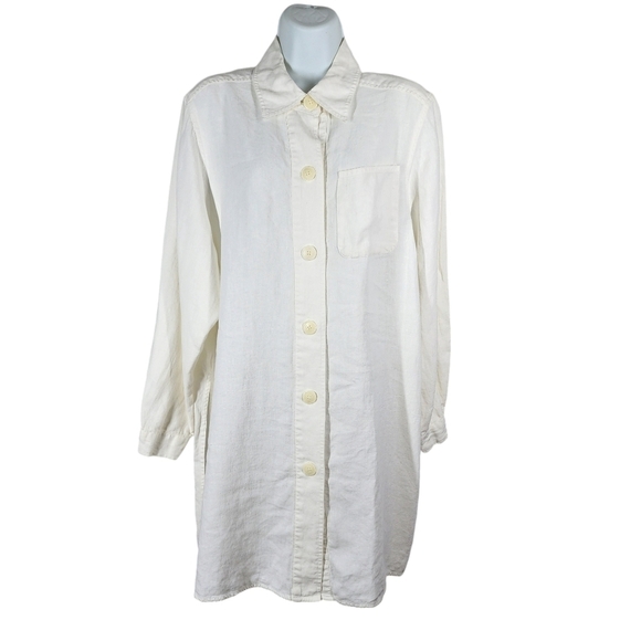 CW 100% LINEN BUTTON FRONT HIGH SIDE SLIT TUNIC TOP/DRESS - Picture 1 of 10